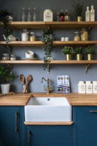 Modern bespoke kitchen with matt graphite flat slab cabinets, sleek integrated appliances, and natural wood accents, showcasing high-end kitchen design and craftsmanship.